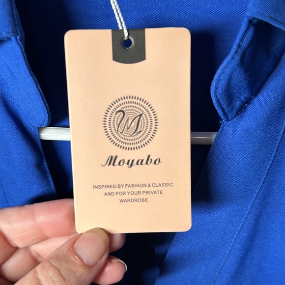 Moyabo Womens Sleeveless V Neck Zip Up Chiffon Blouses  Blue Medium - Picture 7 of 9